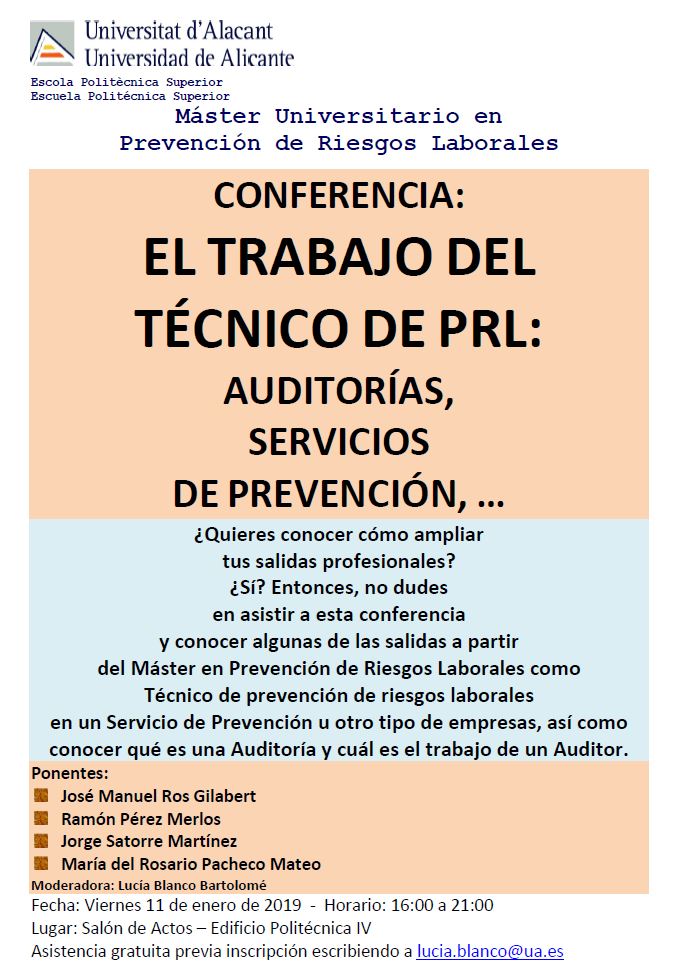 Conferencia "El trabajo del técnico de PRL: Auditorías, servicios de prevención, ..." 